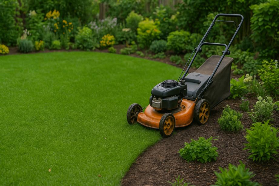 end of lease garden tidy Mandurah lawn freshly cut with orange mower