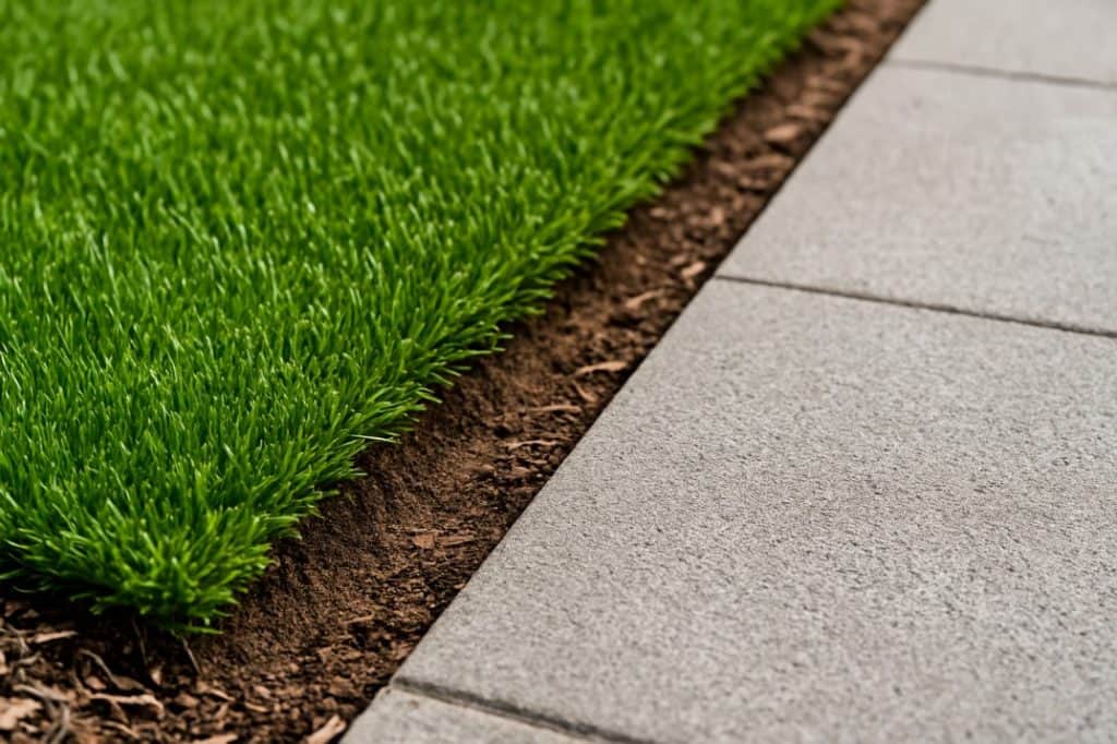 Close-up of freshly edged lawn beside paved path in Mandurah