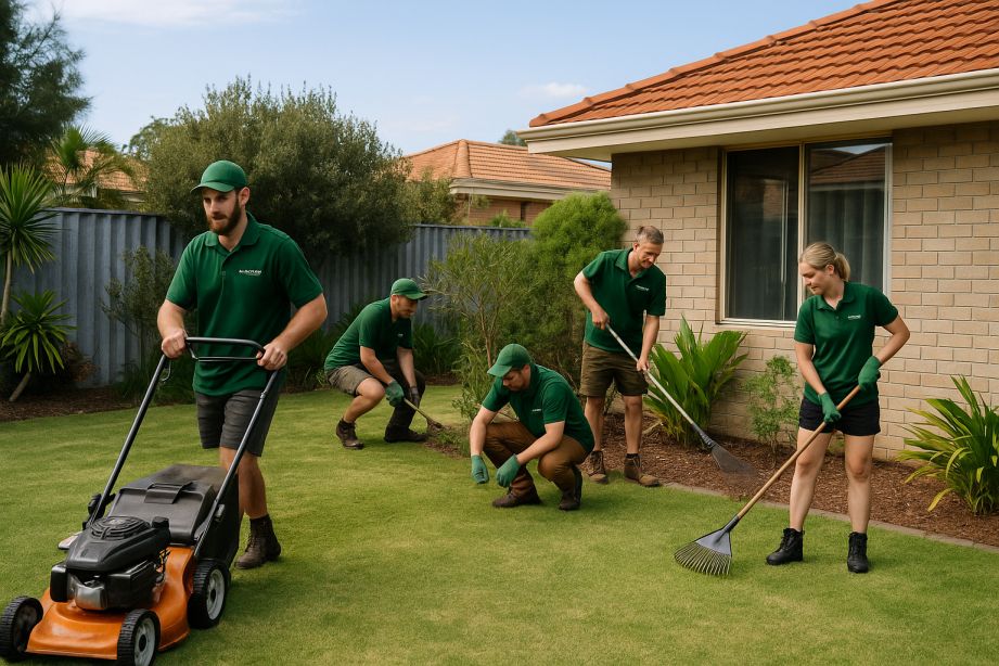 Local Mandurah gardening team working on a rental property